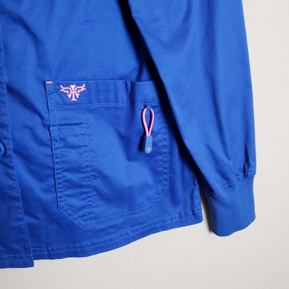 Med Couture Royal Blue Button Down Scrub Jacket Coat XS - Picture 4 of 10